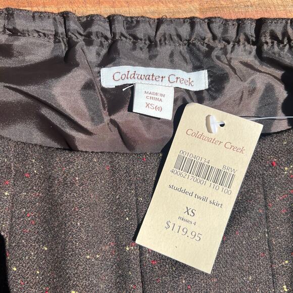 NWT Coldwater Creek Studded Twill Wool Skirt XS / 4 | Brown Embellished Cottage - Picture 6 of 12